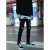 GXG黑色牛仔裤男夏季高街男生2024新款破洞修身男裤美式拉链裤子男士 黑色常规 L码(30-31码) 适合120-135斤