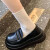 暖色鹿乐福鞋女2023年夏季新款单鞋日系百搭小个子松糕厚底防滑小皮鞋 黑色 37