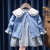 迪士尼（Disney）新品女童韩系套装裙春秋新款针织毛衣开衫碎花连衣裙儿童小孩子的 2440-灰色三件套 80码