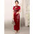 港爱莎结婚母亲礼服2024中国风修身表演出大气凤凰刺绣酒红色长款婚礼宴 酒红色 M 91-99斤