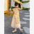 GTYUWVG女童中式旗袍裙套装2024夏季新款女童旗袍套装夏装中大童中国风花 土黄色 110cm