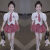 迪士尼（Disney）女童学院风套装夏季2024新款儿童两件套裙美式小女孩短袖衬衫裙子 粉红色条纹上衣+灰色裙子 套装 110码建议身高100-110cm