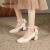 达芙妮（DAPHNE）法式高跟鞋女2024新款粗跟珍珠玛丽珍鞋白色单鞋伴娘鞋婚鞋 杏色 35