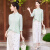 厘米虾新中式套装女夏季爆款复古清冷设计感不规则上衣蕾丝百搭裙两件套 绿色 M建议80-95斤