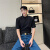 蔻玥显肩宽的垫肩T恤男感半高领短袖韩版网红修身重磅纯棉350G半袖上 黑色 M