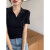 燕浔夏季新款时尚polo领薄款短袖冰丝t恤女小众设计感修身短款上衣女 黑色 L-105-115斤拍