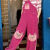 丸嘟显瘦遮肚子套装夏季玫红粉色背带短裤两件套姐妹闺蜜装可爱工装牛 粉红色背带裤（短款） S