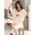 无印良品睡衣女士夏季纯棉可爱学生韩版短袖七分裤薄款套装春秋卡 红色 XXL码(建议130-145斤)