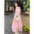 拉夏贝尔新中式连衣裙夏季2024新款改良旗袍国风设计感小个子吊带裙子套装 粉色套装裙 S(建议80-95斤)