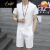 EULP轻奢夏季男士唐装薄款中国风汉服亚麻短裤套装大码宽松短袖两件套 白色 M