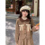 珍妮羊蕾丝蝴蝶结棕色格纹娃娃领外套+拼接a字半身裙秋季套装 巧克力棕色外套 单 S