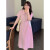 CAT AI TATA大码女装斤胖运动风连衣裙夏季新款显瘦修容裙 粉色 XL(130-150斤)