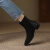 施菲雅韩版磨砂羊皮方跟短靴女祼靴保暖绒里时尚拼色中跟低筒靴40大小码 黑色 34