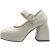 紫伦美小个子法式粗跟高跟鞋2024新款春夏女鞋浅口方头漆皮玛丽珍鞋 米白色 36