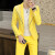 玛萨洛春秋季男士西服套装2021发型师帅气印花小西装长袖两件套 黄色 165/M