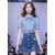 窈窕媄（YAOTIAOMEI）奥特莱斯清仓专柜品牌剪标今年流行的漂亮小衫蓝色格子短袖衬衫女 蓝色格子衬衫 S