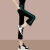 燕浔高腰九分裤女士2024新款夏薄款小个子显瘦运动休闲裤条纹微喇叭裤 黑色绿条 L  建议100-115斤