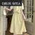 CARLOS KAYLA大码法式西装马甲拼接假两件连衣裙夏季翻领系带优雅气质短袖裙子 黄绿色 l105-120斤