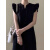 艾格黑色小飞袖连衣裙子女夏季2024新款法式赫本风小个子气质中长裙 [黑色] 4045kgS