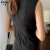 艾格新款小黑裙2024夏季韩版无袖连衣裙中长款ol通勤显瘦气质优雅女 黑色 S  100斤以内