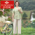 俞兆林妈妈装套装时尚洋气50岁新款中年夏季中老年女夏装遮肚短袖上衣服 品牌浅绿色 XL
