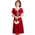 花觅果送考旗袍日常可穿红色2024新款夏季中年妈妈夏装洋气绣花连衣裙中 藏青色 4XL