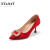 星期六（ST&SAT）女鞋绒面羊皮革婚鞋水钻饰扣浅口通勤高跟单鞋 红色 38