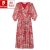 皮尔卡丹中年妈l妈雪纺真丝连衣裙碎花裙子度假沙滩裙中袖气质修身遮肉裙 广东十三行-i红色 2XL