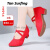 芮帕（RUIPA）新款牛筋底舞蹈鞋外穿夏季中老年跳舞鞋女软底低跟红色布广场舞鞋 【帆布】红色3.5cm中跟 34