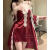 酒桃私房情趣性感红色蕾丝吊带丝绸睡裙套装薄款纯欲风家居套装 红色外袍 均码外袍