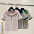 晰翊新中大童娃娃领条纹纯棉短袖2023夏季新款t恤洋气 粉色条纹 120 身高尺码