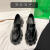 小皮鞋设计感女小众超火大小码313233三角标增高厚底松糕乐福单鞋 黑色 漆皮增高6.5cm左右 32
