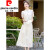 皮尔卡丹新中式国套装连衣裙女2024夏新款优雅气质白色改良旗袍裙子 2XL建议125-140斤