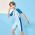 轩海（XUANHAI）新款儿童泳衣男童连体短袖平角运动冲浪服透气男孩中大童专业泳装 浅蓝灰蓝白 18#