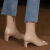 皇仙娜时尚男鞋冬新款气质欧美女高跟靴瘦瘦靴皮带扣马丁靴女 米白色 单 5厘米 34
