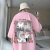 啄木鸟男七分袖t恤粉色短袖夏季男款大码宽松高个子男欧美高街潮牌五七 浅蓝色 3XL (155至180斤可穿)