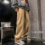 NASA GISS夏季新款潮牌牛仔裤男直筒宽松裤脚拉链街头复古水洗做旧长裤子男 卡其色 2XL[建议145-160斤]