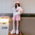 瑞央女童夏装套装新款儿童时髦洋气夏季短袖中大童网红短裤两件套时尚 粉红 130(建议身高125左右)
