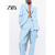 ZARA小西装 24春季新品 女装 带垫肩双排扣西装外套 2721593 406 淡蓝色 XS (160/80A)