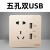 座面板86型明装暗装一开五孔带USB墙壁式绎尚金 五孔带双USB