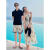 韩乘夏季沙滩吊带连衣裙情侣装夏季短袖t恤设计感海边度假风雪纺吊带 女吊带裙 S