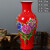 景德镇陶瓷器中国红色富贵竹花瓶插花家居客厅装饰品摆件大号结婚 红牡丹鱼尾瓶+木座