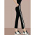 燕浔高腰九分裤女士2024新款夏薄款小个子显瘦运动休闲裤条纹微喇叭裤 黑色绿条 L  建议100-115斤