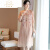 姿柯曼秀中年妇女连衣裙中袖小个子半袖50岁夏款中国风气质改良旗袍 粉红色 5xl建议150-165斤