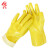 者也 防滑耐磨橡胶手套 全胶劳保手套 防水防油耐酸碱加厚浸塑手套 黄色（5双）