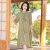利淑黛中老年新中式国风连衣裙夏季新款妈妈遮肚减龄中袖气质雪纺长裙子 黄绿色 XL