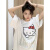 日系小众卡通猫咪短袖T恤女夏季宽松oversize设计感上衣ins潮 黑色 S  60-85斤