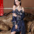 上海故事睡衣女夏季冰丝性感吊带红色睡裙新娘晨袍家居服情人节礼物 6012深蓝（两件套） 均码
