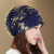 女士化疗后戴的薄款帽子光头帽子夏季透气专用包头开颅蕾丝月子帽防晒薄款睡觉 双色绣线深蓝 均码(54-60cm有弹性)