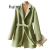 huimi 香港潮牌羊毛双面呢2021秋季新款大衣西装领女中长款腰带修身小个子呢外套 绿色 S